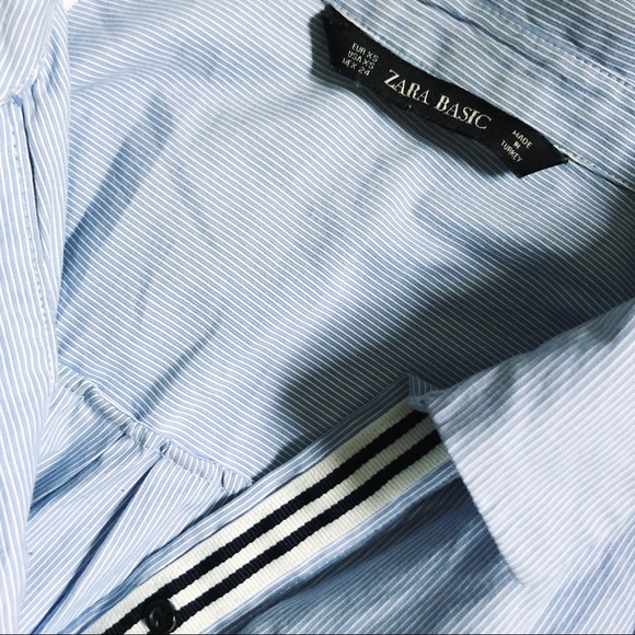 ZARA Blue Striped Button-Down Collared Dress with Leather Skirt - Picture 5 of 9